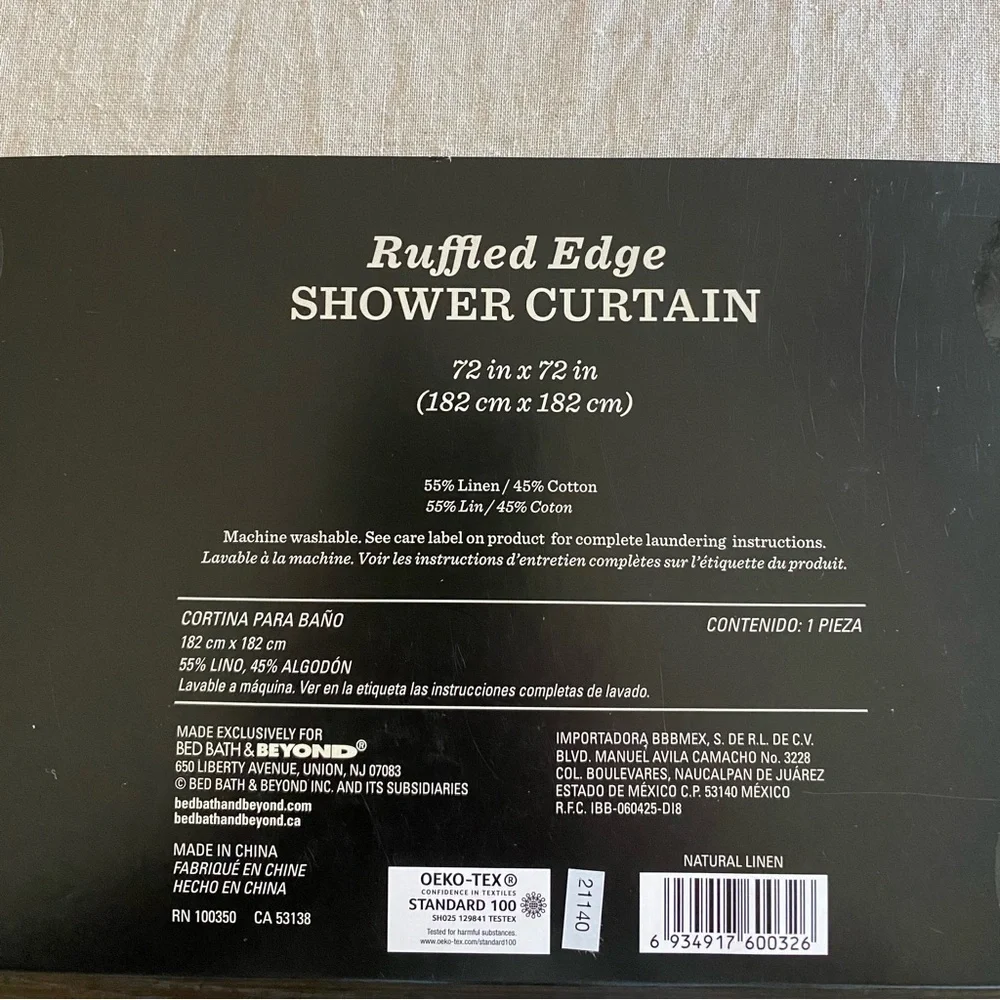 LinenBee & Willow Ruffled Edge Shower Curtain in Natural Linen